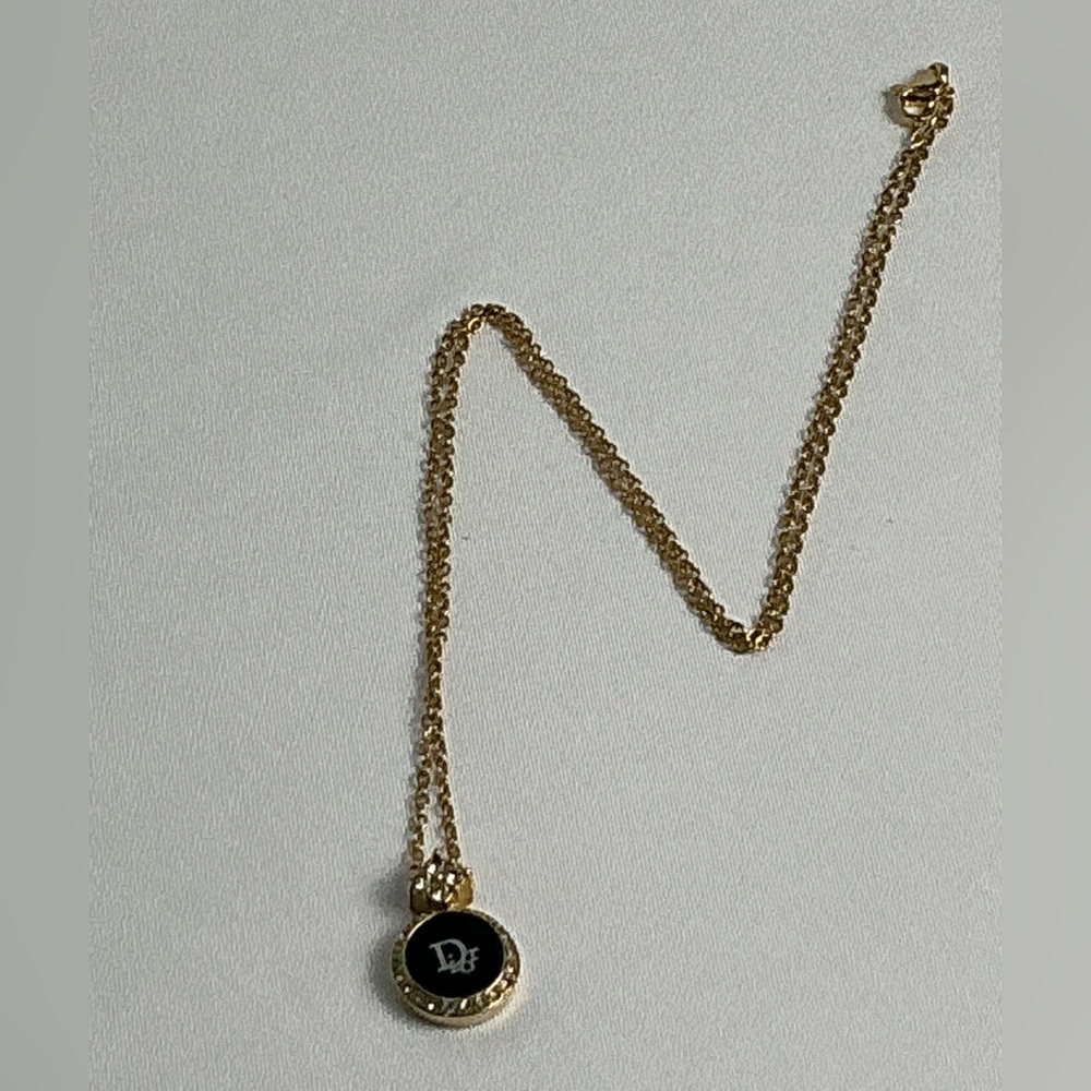 Authentic Vintage Christian Dior Crystal & Enamel Pendant Necklace Gold - Picture 6 of 13
